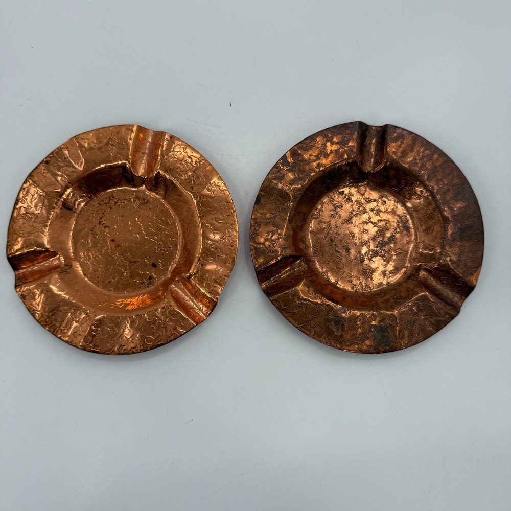 Vintage Copper Cigarette Shallow Notch Grooves Ashtray Made in Montana‎ USA Pair